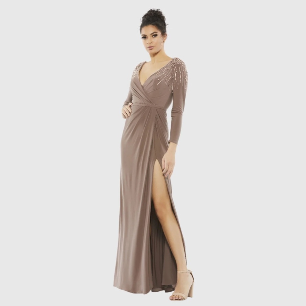Mac Duggal 55715 NWT FAUX WRAP JERSEY GOWN W/ EMBELLISHED ACCENTS